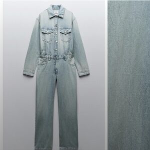 NWT. Zara TRF Light Blue Denim Flowing Straight Jumpsuit. Size, L.